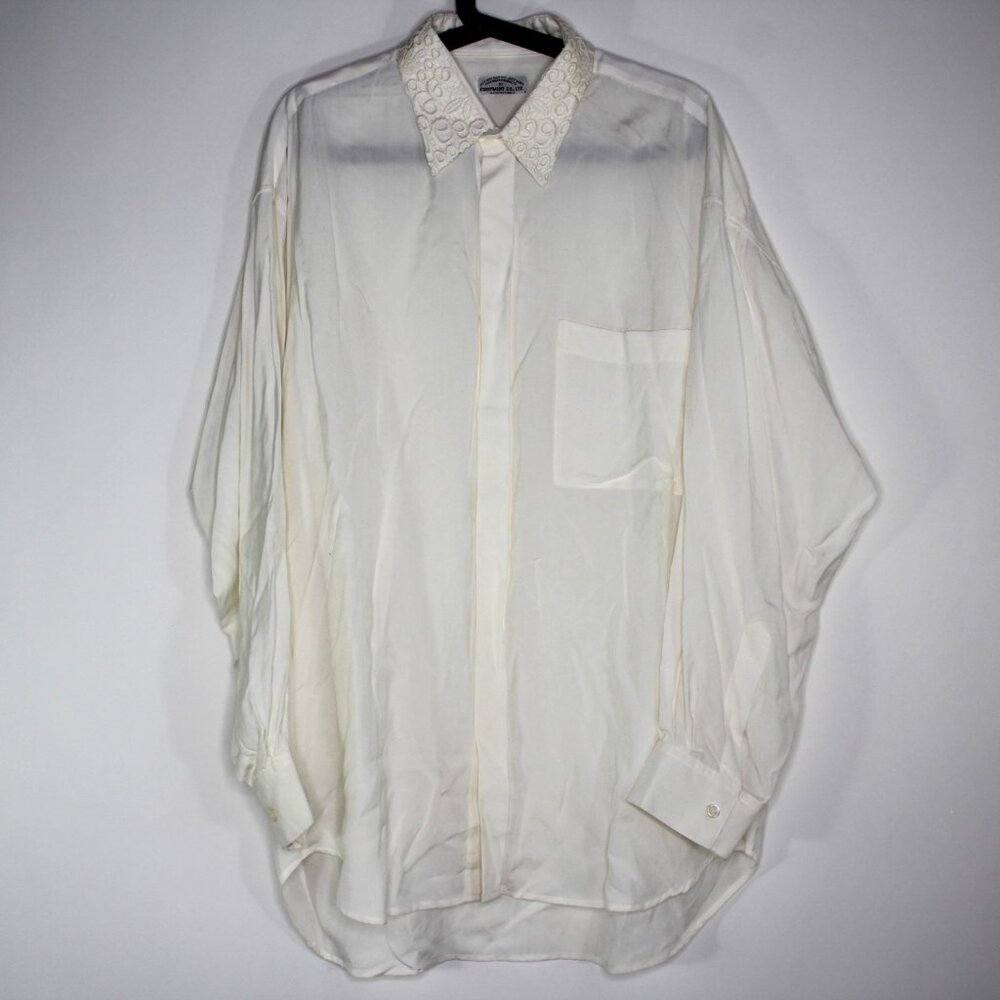 Equipment Mens Large Rayon Embroidered Soft Flowy Button Up Shirt NEW RARE G1412